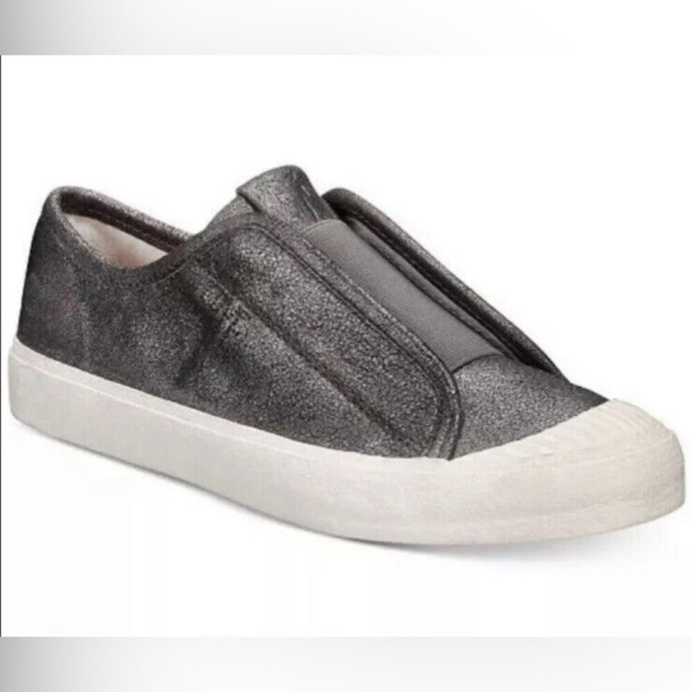 FRYE Claudia Elastic Low Top Slip On Metallic Gray Leather Sneakers Shoes Size 6